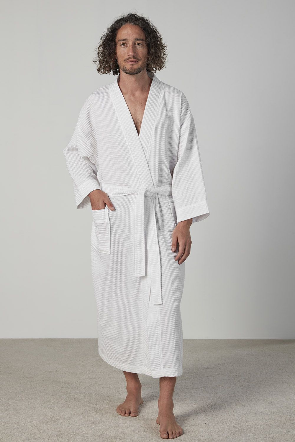 50/50 Waffle Unisex Kimono Robe - White
