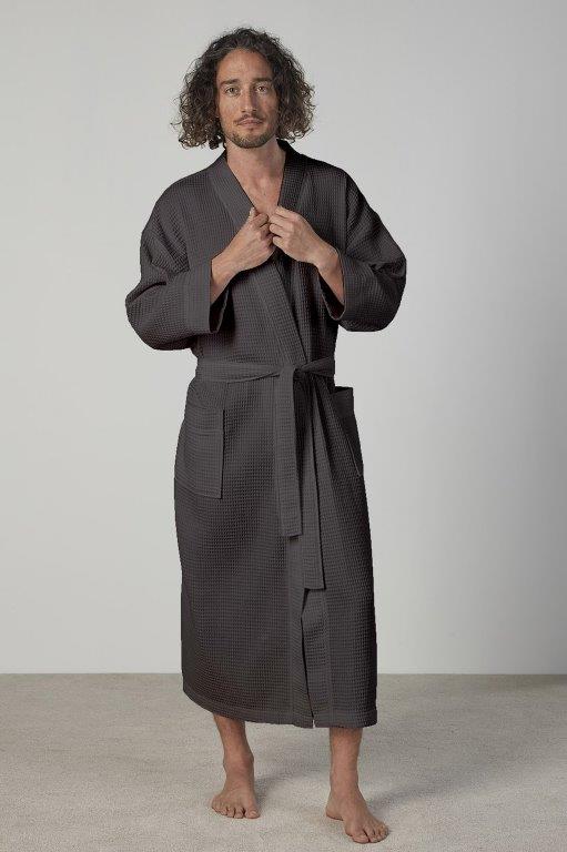 50/50 Waffle Unisex Kimono Robe - Charcoal