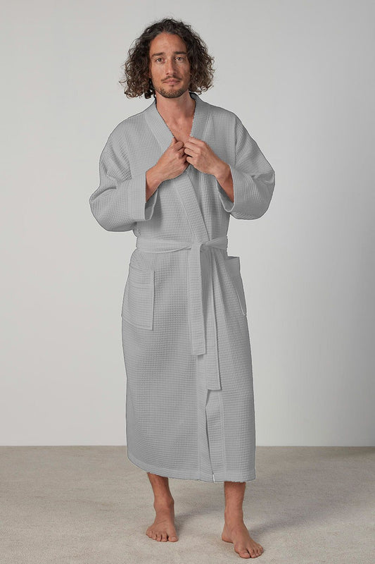 50/50 Waffle Unisex Kimono Robe - Grey