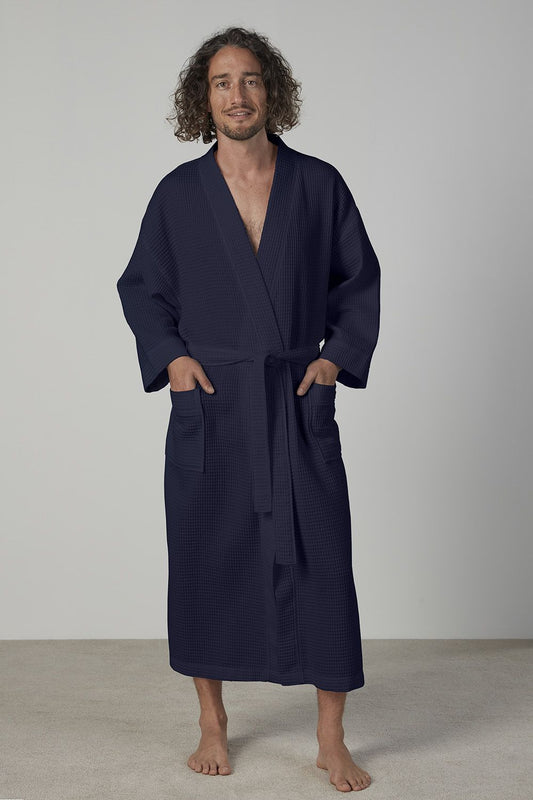 50/50 Waffle Unisex Kimono Robe - Navy