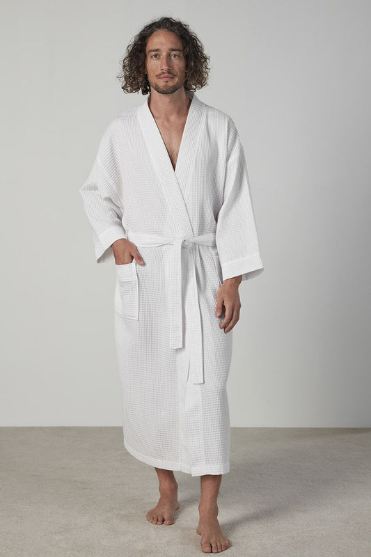 50/50 Waffle Unisex Kimono Robe - White