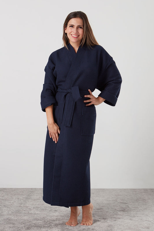 50/50 Waffle Unisex Kimono Robe - Navy
