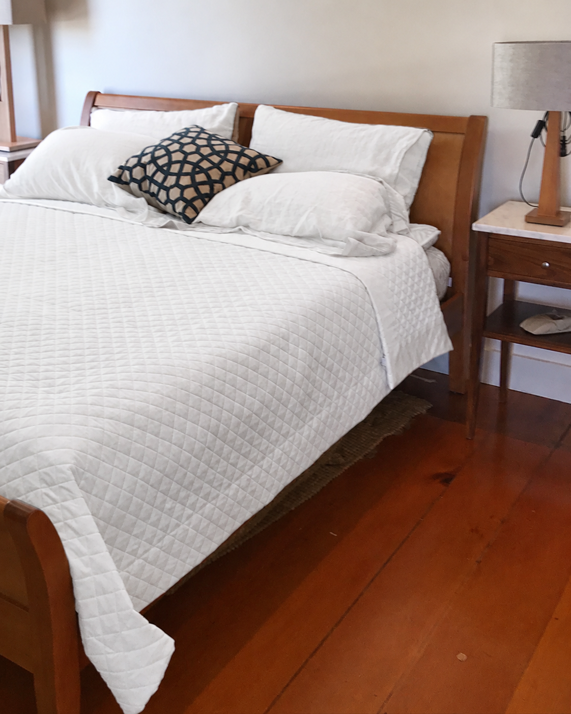 Hudson Linen Bedspread Set - White